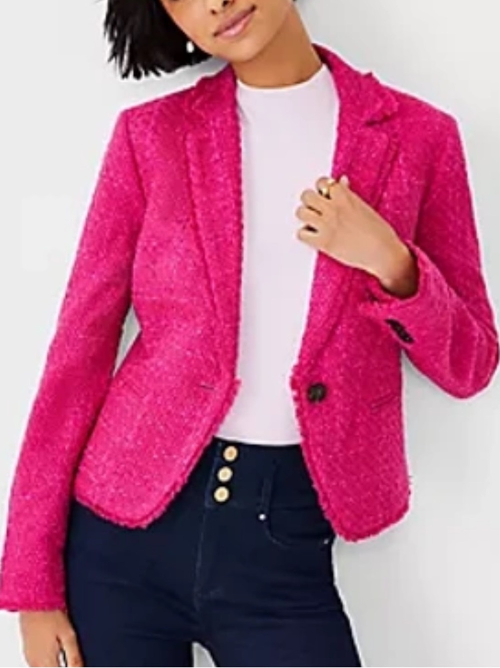 Ann Taylor Bright Pink Tweed Blazer